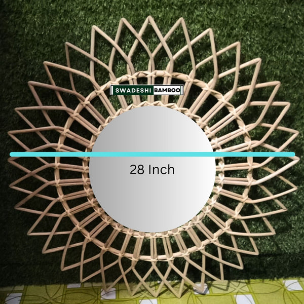 Swadeshi Bamboo Boho Mirror, Wicker Made Mirrors Big Flower Mirror