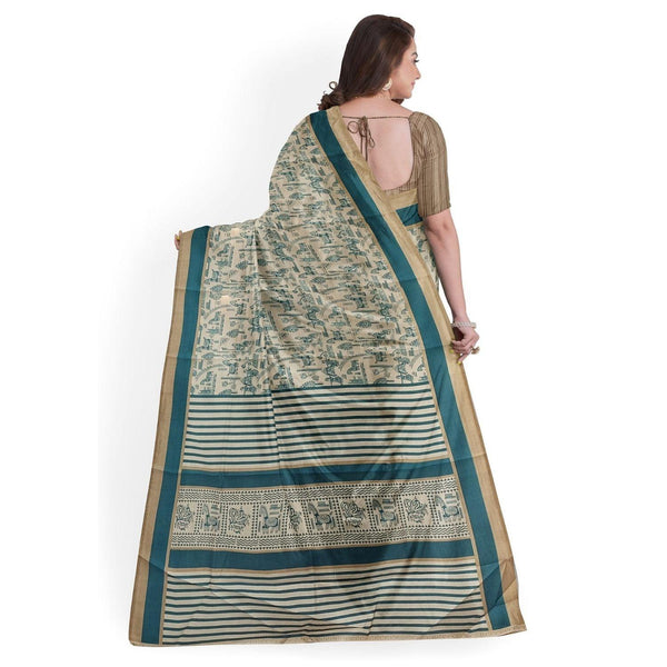 Handloom Khadi Cotton Saree Block print with Plain Blouse - swadeshibamboo