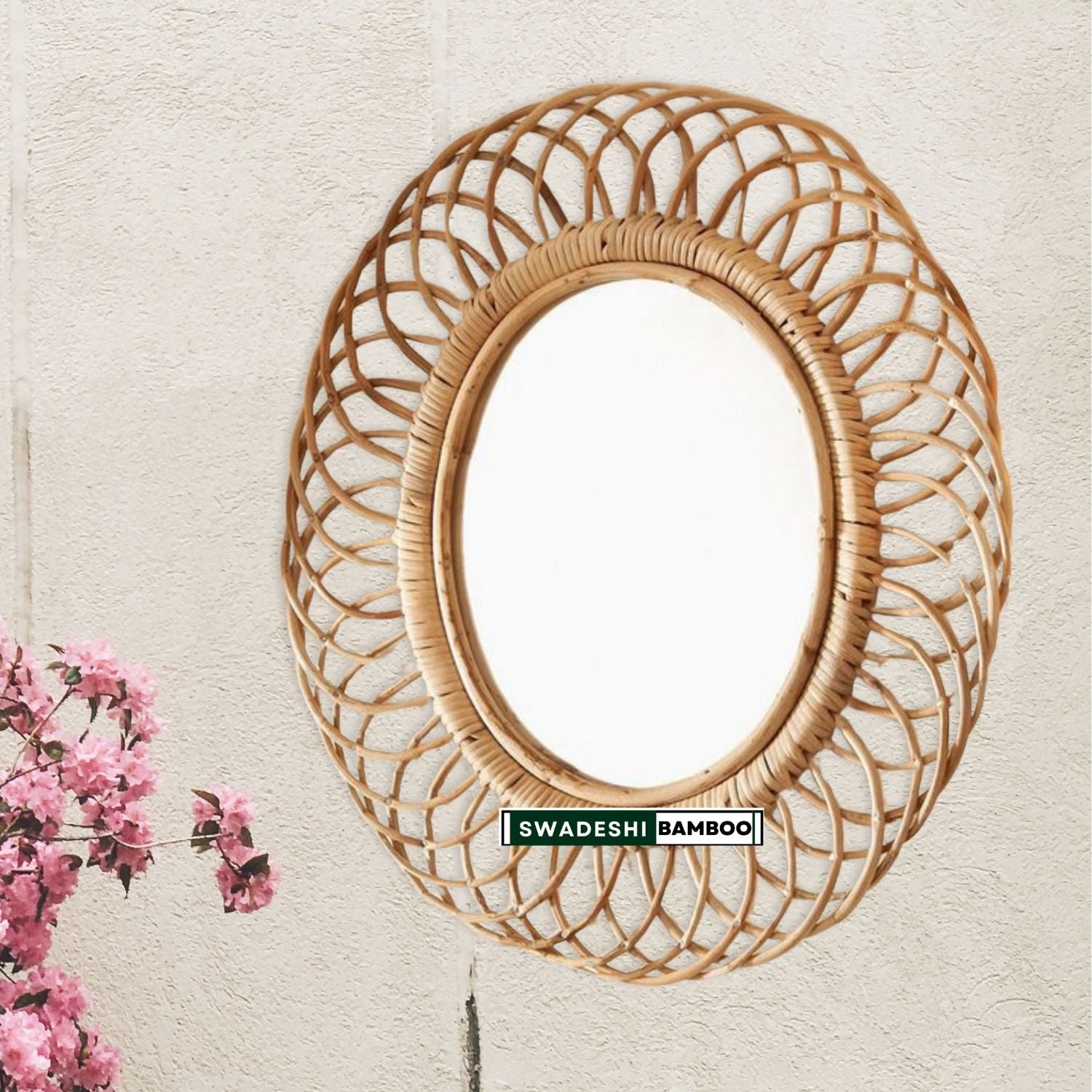 Swadeshi Bamboo Designer Wall mirror Oval shaped Wicker Mirrors