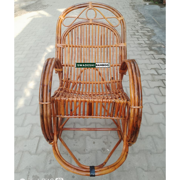 Bamboo Cane Rocking Chair, Home Recliner for All Ages, Kids and Adults with Cushion