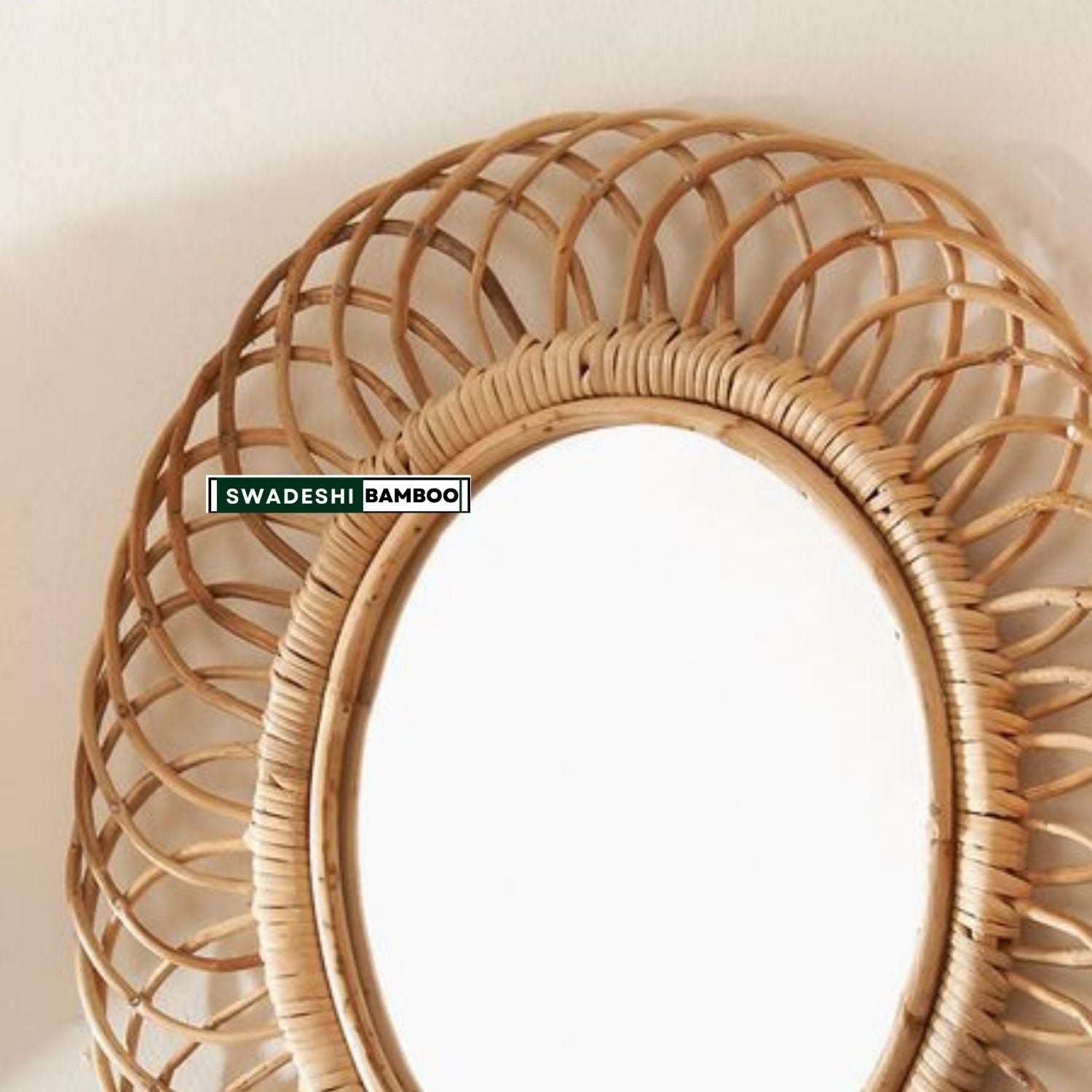 Swadeshi Bamboo Designer Wall mirror Oval shaped Wicker Mirrors