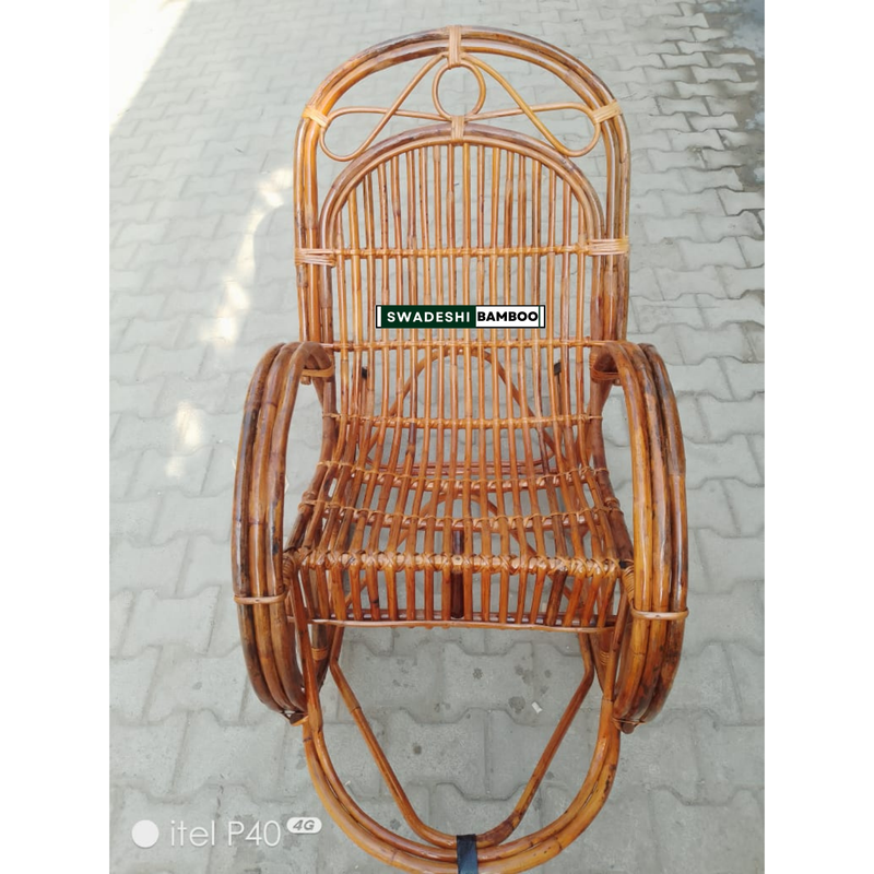 Bamboo Cane Rocking Chair, Home Recliner for All Ages, Kids and Adults with Cushion