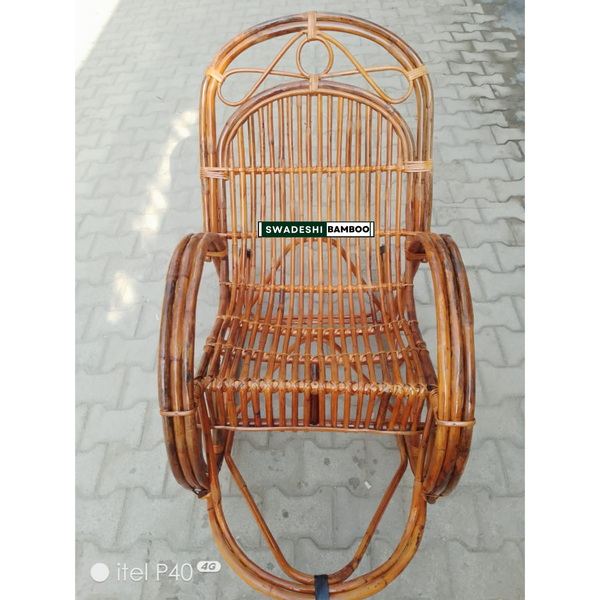 Bamboo Cane Rocking Chair, Home Recliner for All Ages, Kids and Adults with Cushion