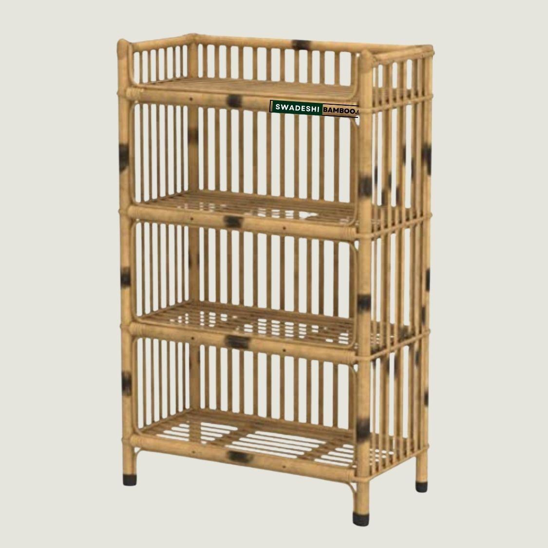 Bamboo Designer Rack I Strong Shoe Rack I 4-Tier Shelf Stand I Utility Rack I Bookshelf Rack for Office - swadeshibamboo