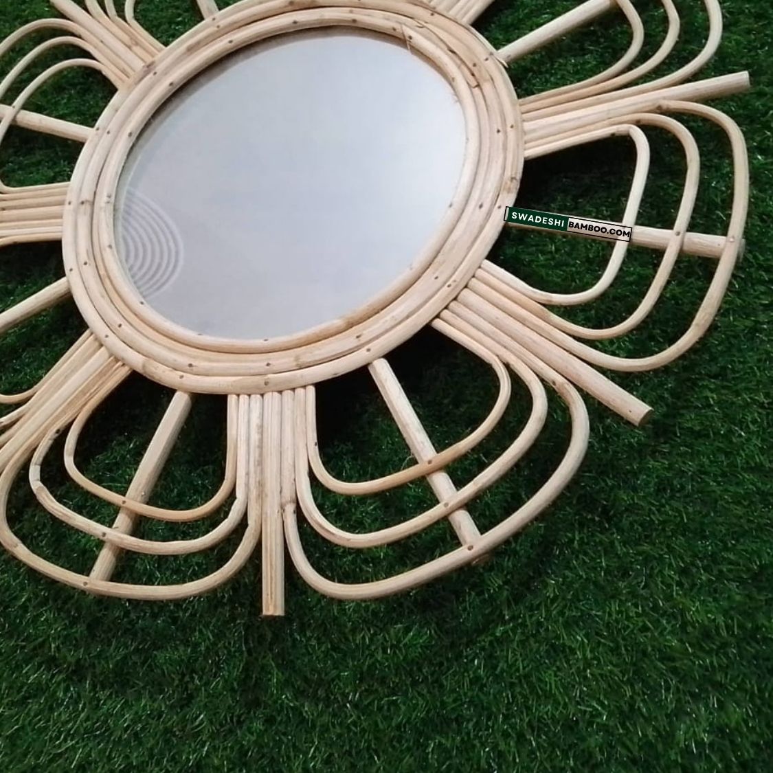 Swadeshi Bamboo Cane rattan Flower Mirror, Decorative Mirror, Boho Mirror, Living Room Decor, Wall decor mirror