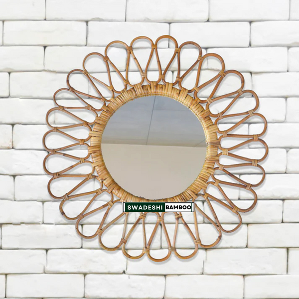 Round Handmade Rattan Cane Wall Mirror