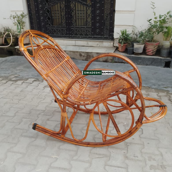 Bamboo Cane Rocking Chair, Home Recliner for All Ages, Kids and Adults with Cushion