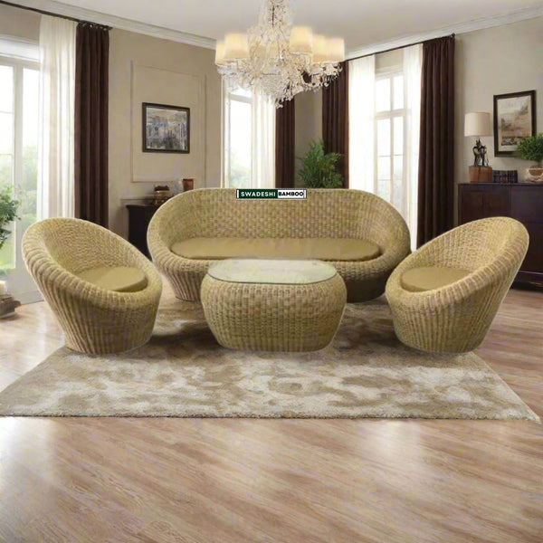 Cane Rattan Bamboo 5 Seater Bunai Apple Sofa Set For Home and Garden