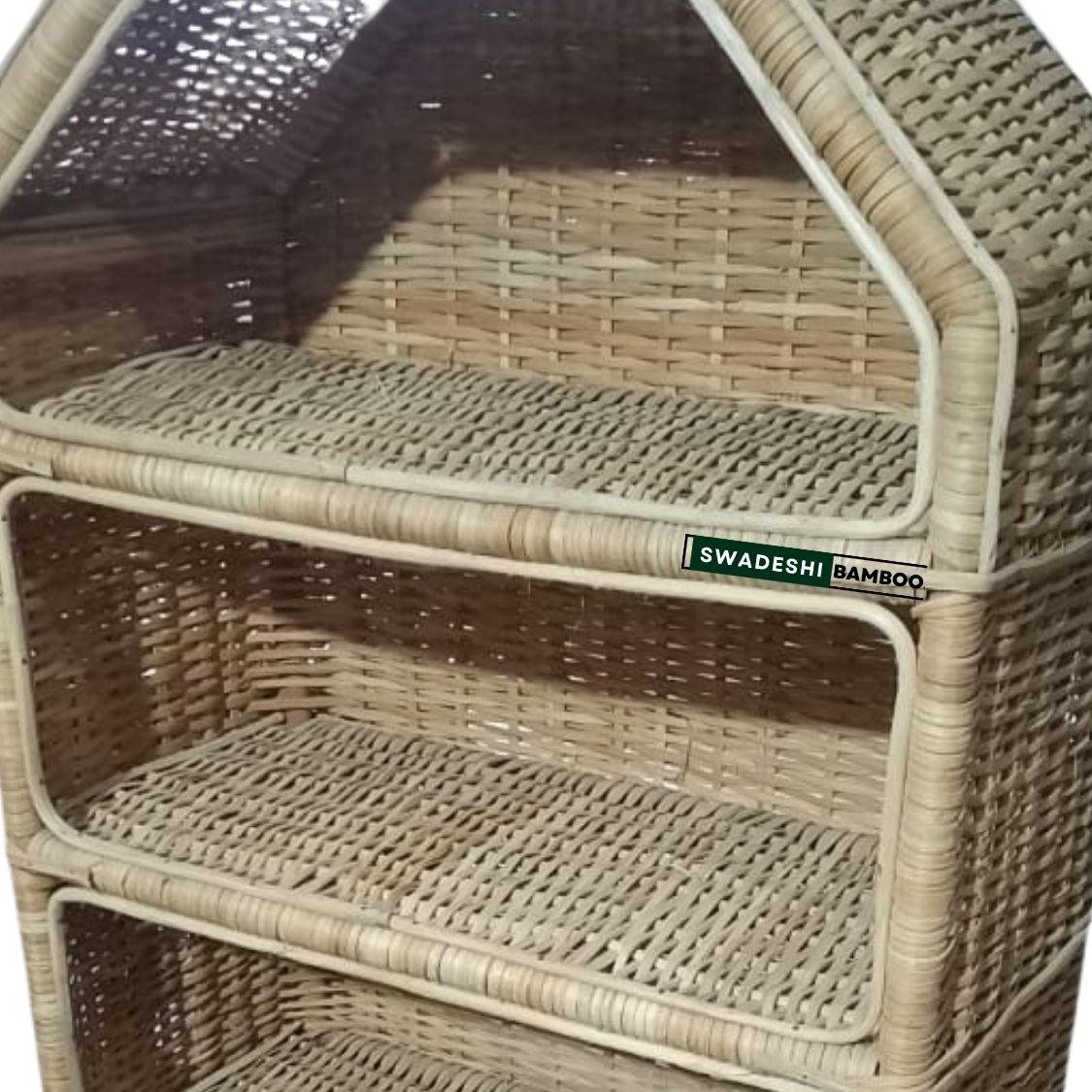 4 Shelves Cane Rattanbunai Rack Book Shoes Rack Multipurpose Use - swadeshibamboo