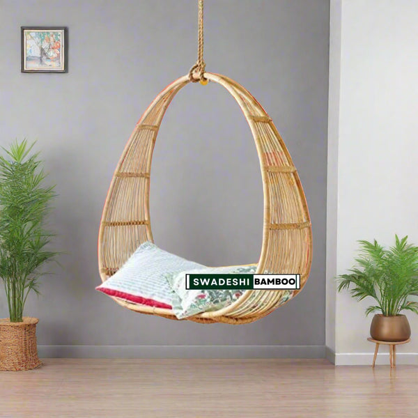  Bamboo Cane Hammock Swing Chair - 1-Seater, 150 kg Capacity, Wooden Jhula,