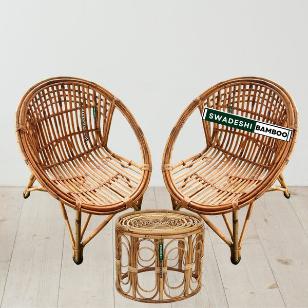 Bamboo Cane Rattan circle Designer Chair(Set of 1) for Home, Office