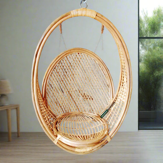 Bamboo Cane Swing Jhula | Single Seater Cane Wood Swing Chair | Indoor and Outdoor swing | Rattan Cane Jhula for Balcony, Patio, Garden, Resturant | Size- Large - swadeshibamboo