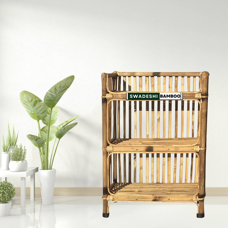 Bamboo Cane wooden 3 Shelves Rack