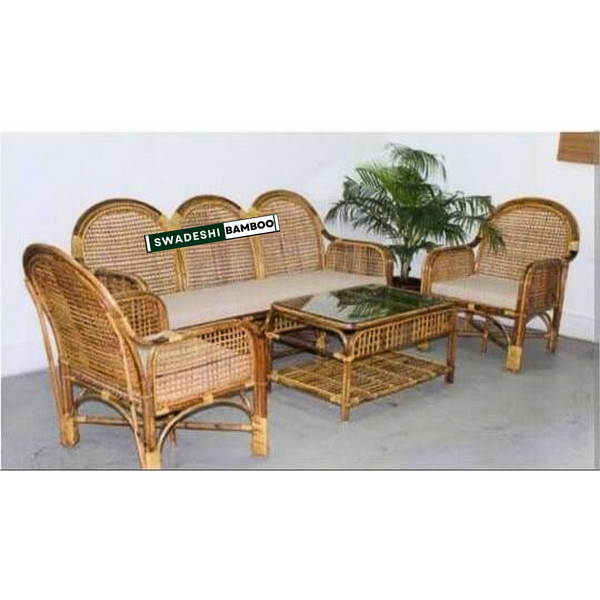 CANE SOFA SET WITH TABE