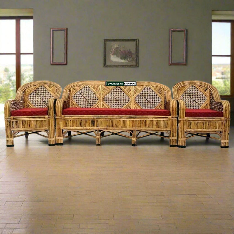 Cane Rattan Bamboo 5 Seater Designer Sofa Set with table For Home