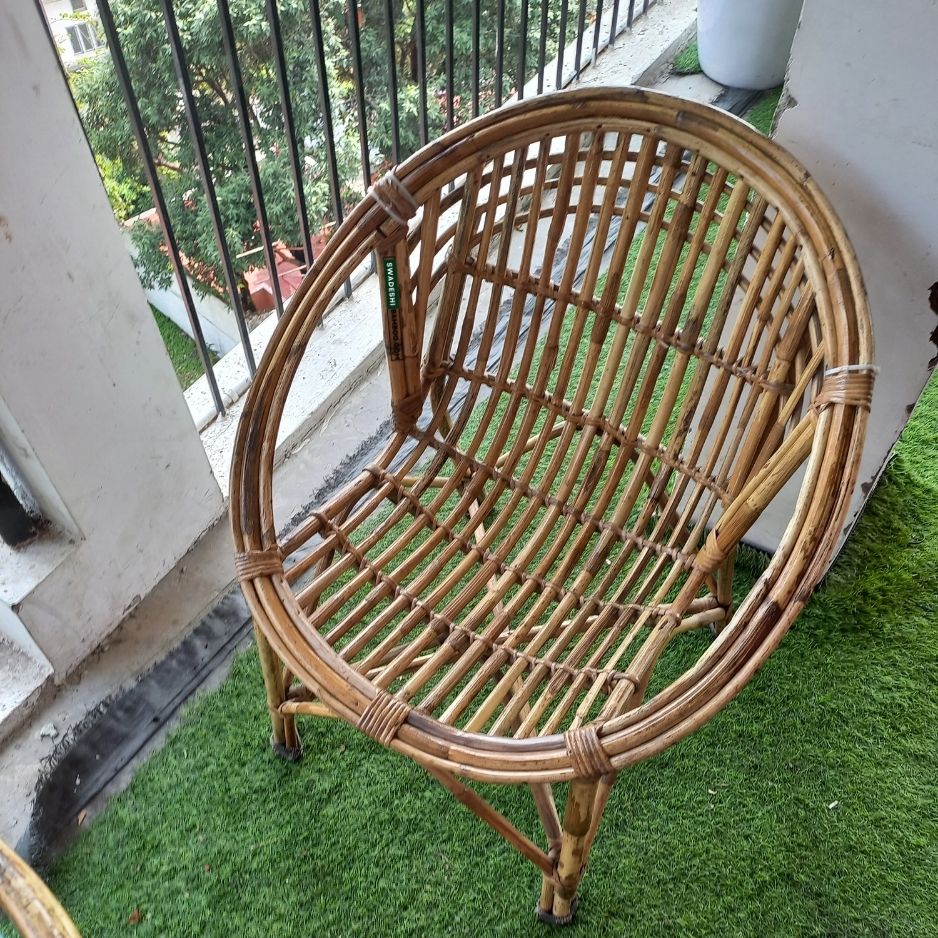 Swadeshi Bamboo Cane Rattan circle Designer Chair(Set of 1) for Home, Office, Restaurant, Hotel, Garden & Balcony