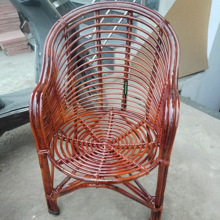 Swadeshi Bamboo Cane Rattan Arm Designer Heena Chair (Set of 1) for Home, Office, Restaurant, Hotel, Garden & Balcony