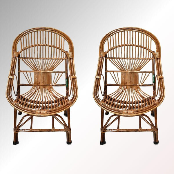 Swadeshi Bamboo Cane Rattan Arm Queen Chair (Set of 2) for Home, Office, Restaurant, Hotel, Garden & Balcony - swadeshibamboo