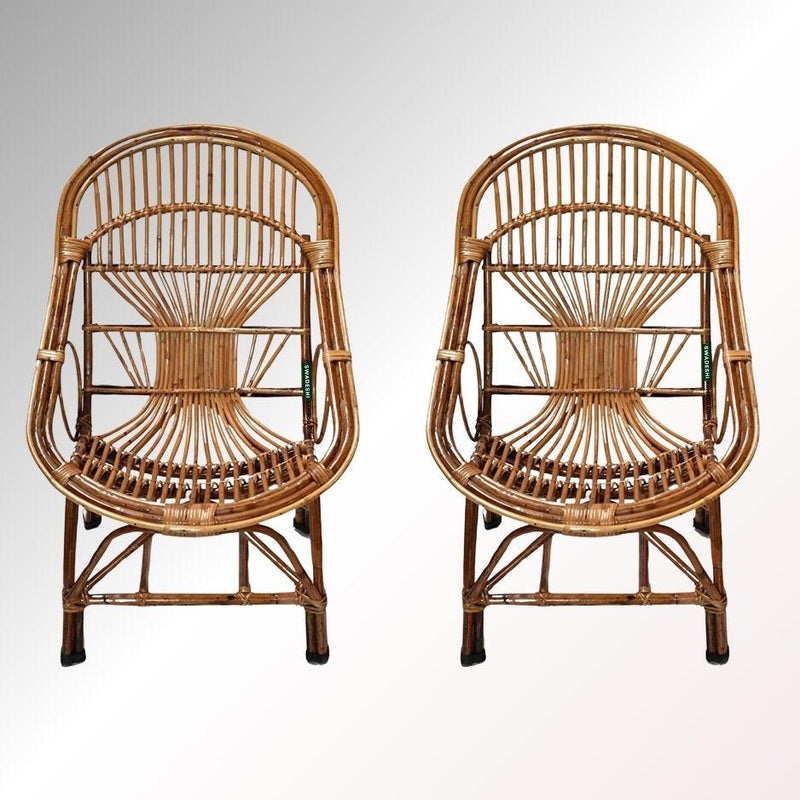 Swadeshi Bamboo Cane Rattan Arm Queen Chair (Set of 2) for Home, Office, Restaurant, Hotel, Garden & Balcony - swadeshibamboo