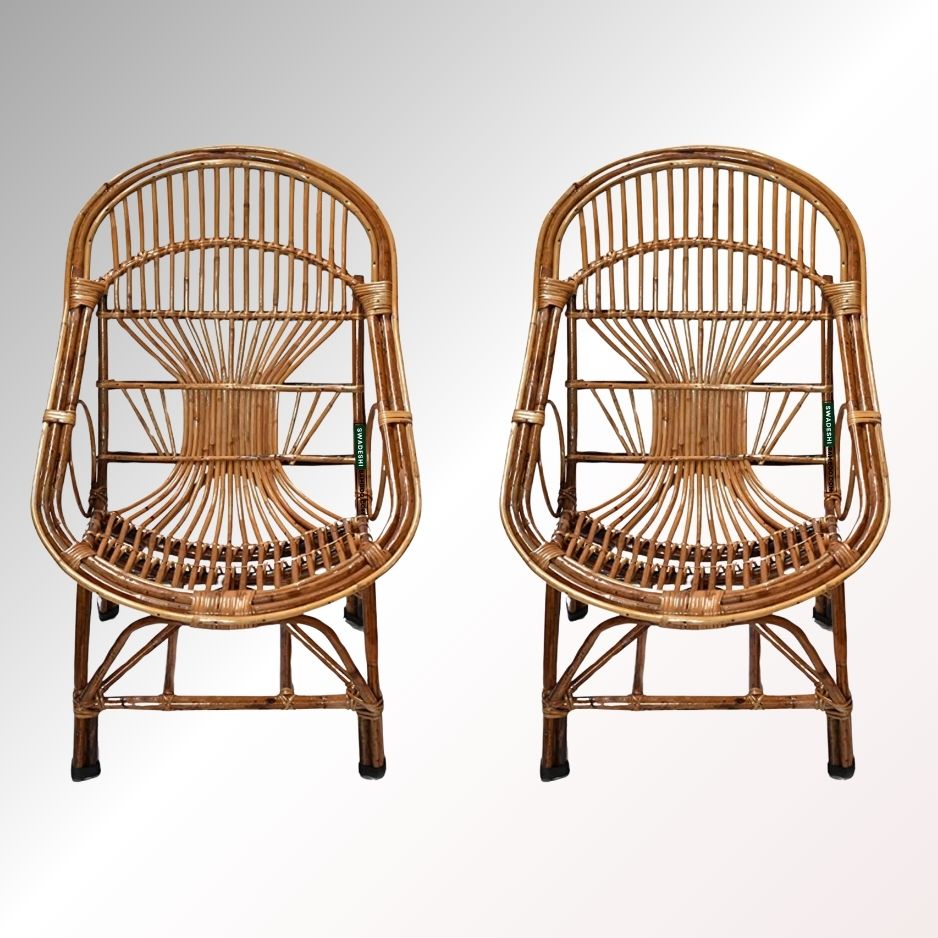 Swadeshi Bamboo Cane Rattan Arm Queen Chair (Set of 2) for Home, Office, Restaurant, Hotel, Garden & Balcony