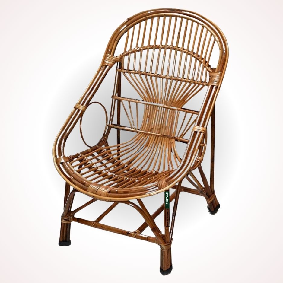 Swadeshi Bamboo Cane Rattan Arm Queen Chair for Home, Office, Restaurant, Hotel, Garden & Balcony (Set of 2 chair with table)