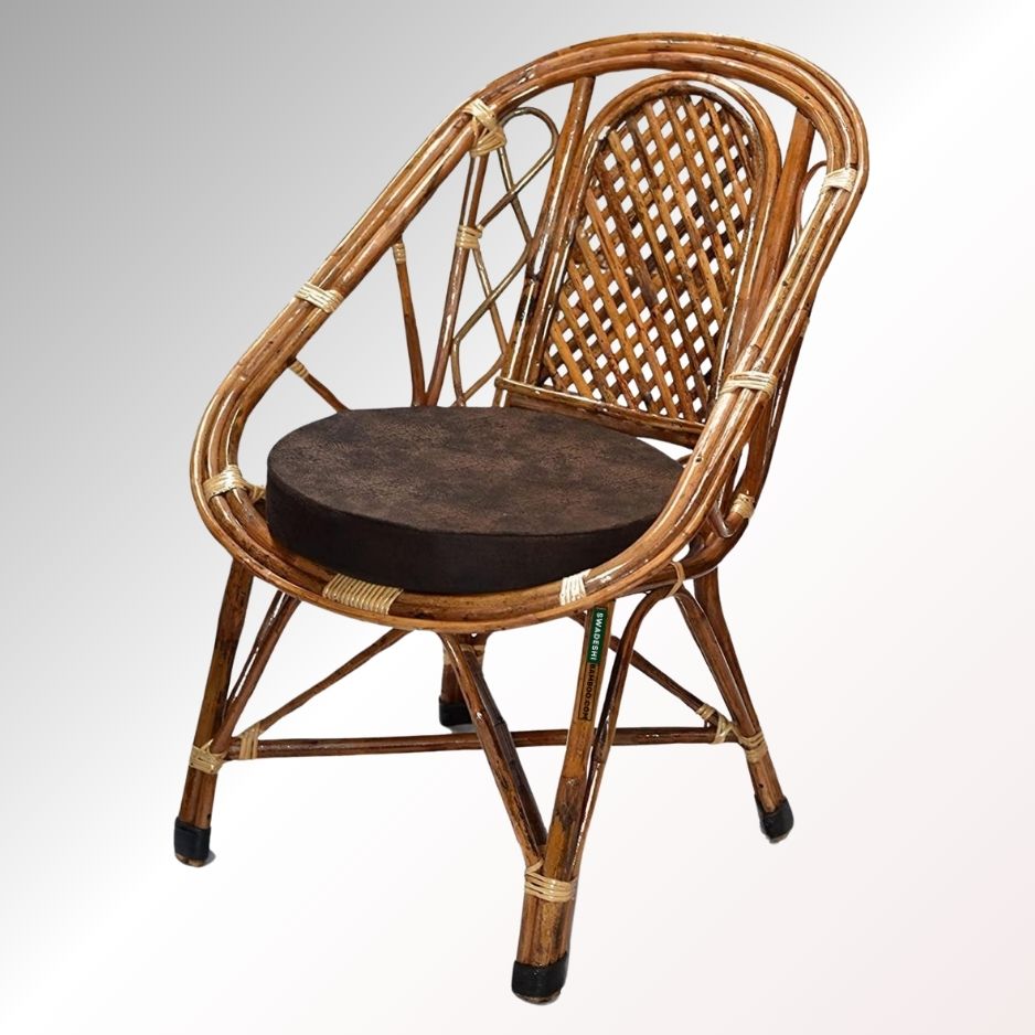 Swadeshi Bamboo Cane Rattan arm Designer Chair (Set of 1) for Home, Office, Restaurant, Hotel, Garden & Balcony