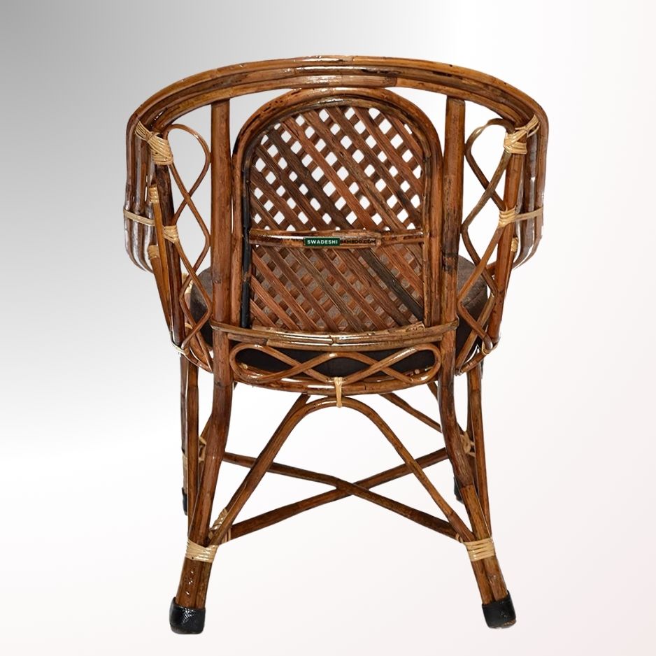 Swadeshi Bamboo Cane Rattan arm Designer Chair for Home, Office, Restaurant, Hotel, Garden & Balcony (Set of 2 chair with table)