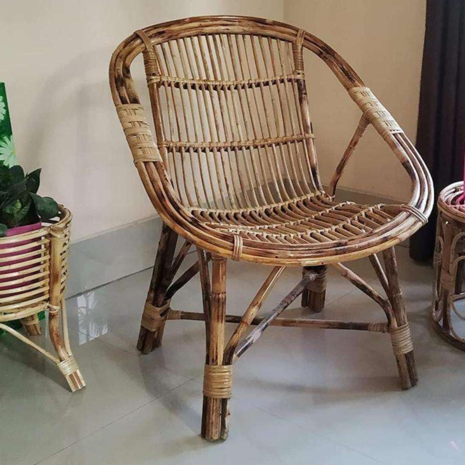 Swadeshi Bamboo Cane Rattan Arm Designer Chair(Set of 1) for Home, Office, Restaurant, Hotel, Garden & Balcony