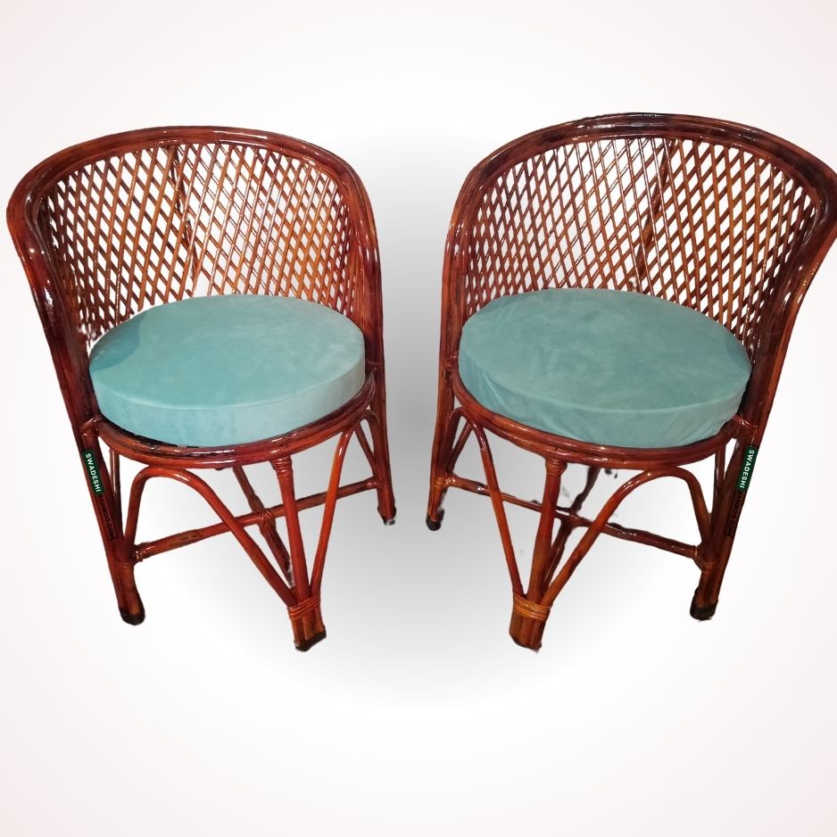 Swadeshi Bamboo Cane Rattan Arm Jali Design Chair (Set of 2) for Home, Office, Garden & Balcony