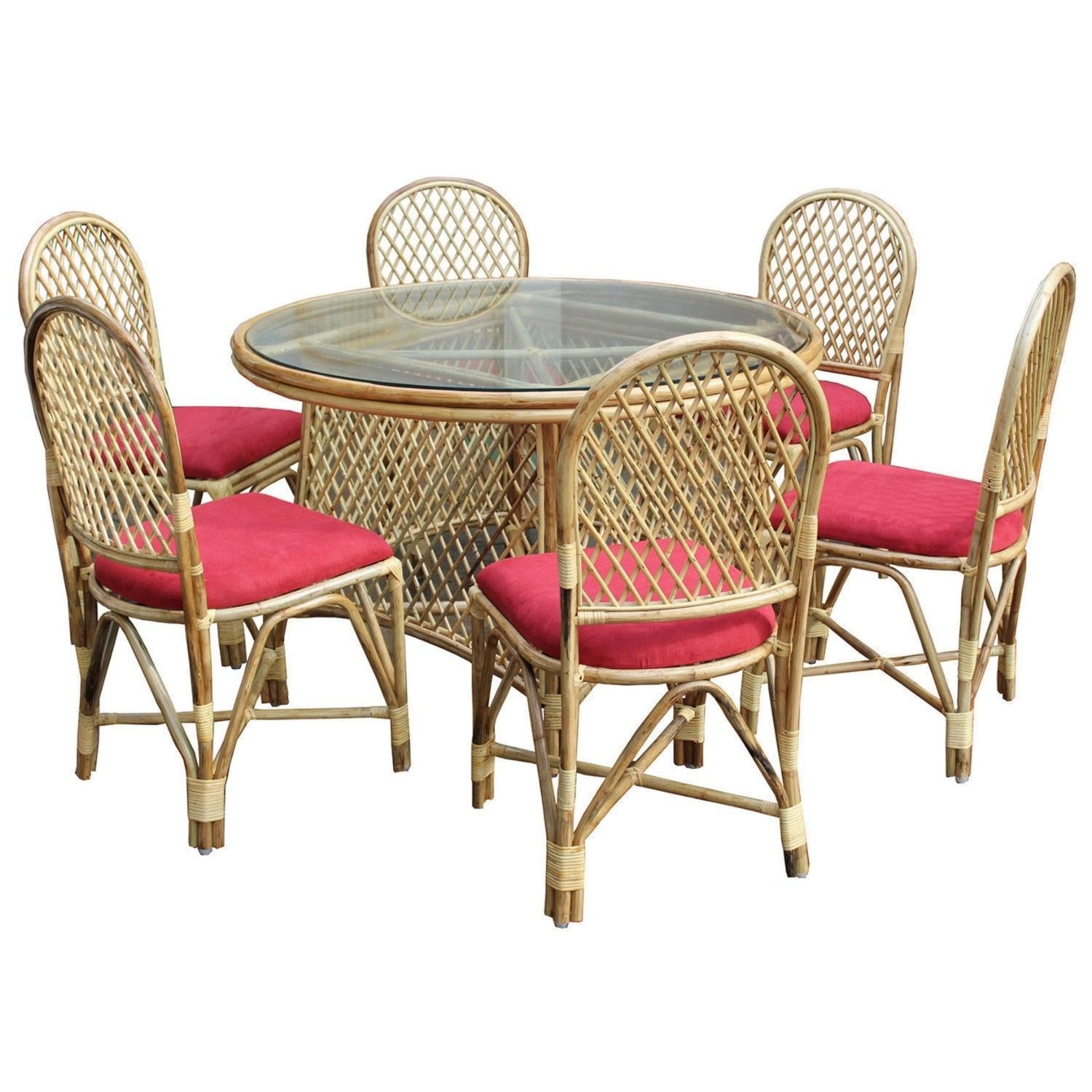 Bamboo Cane Rattan Dinning Designer Chair for Home, & Kitchen Set of 6 with table (glass not included)