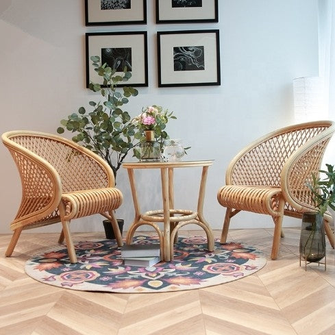 Modern Design Bamboo Cane Chair & Center Table Set