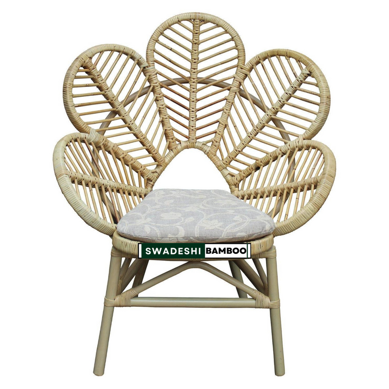 Flower Design Bamboo Cane Chair for Lawn