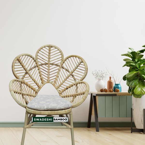 Modern Design Bamboo Cane Chair Set with Table for Living Room, Garden & Balcony |Set of 2 Chairs with Table