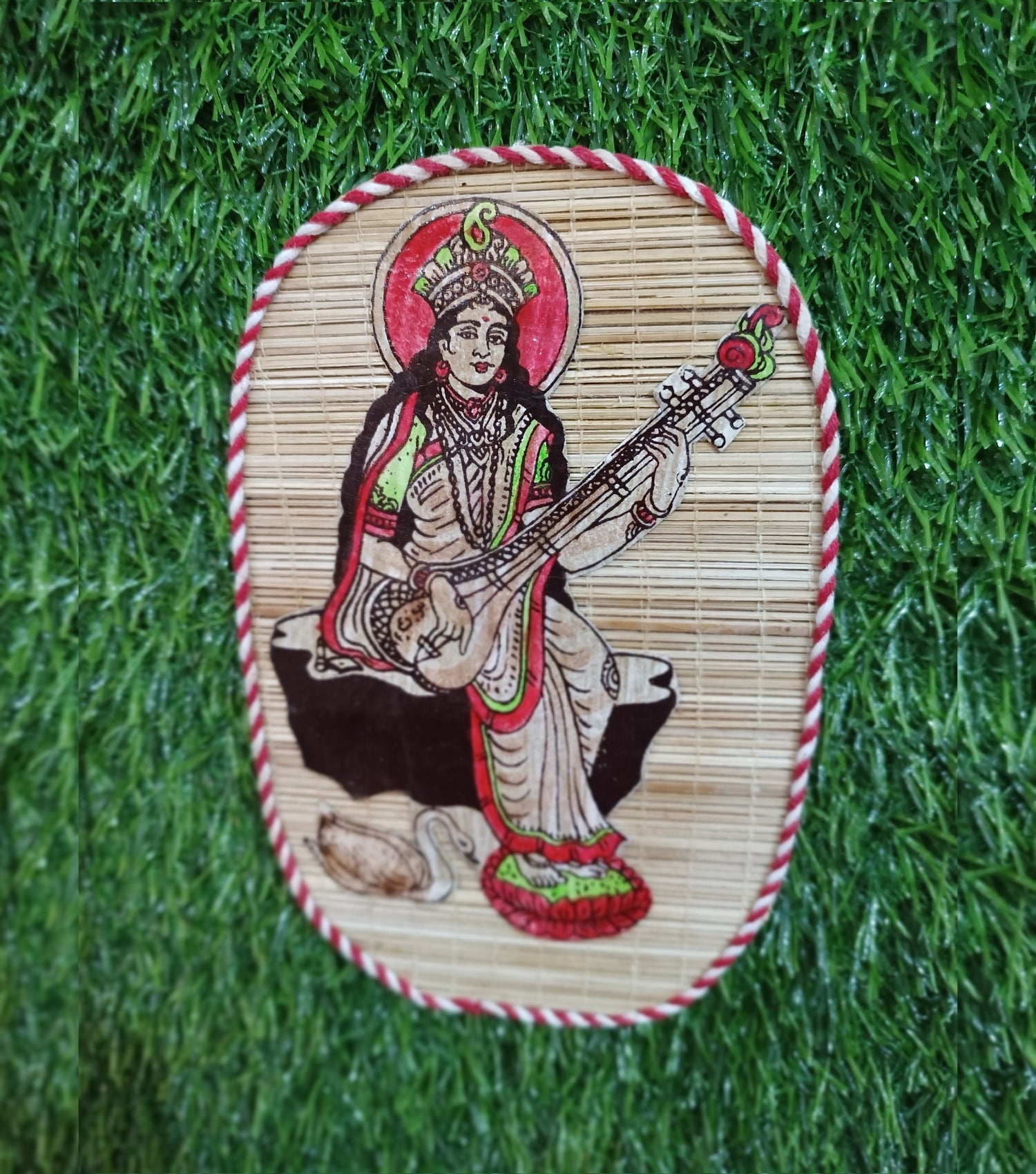 Handicrafted Bamboo Mat Wall Décor 7.5*4.5" (Saraswati )