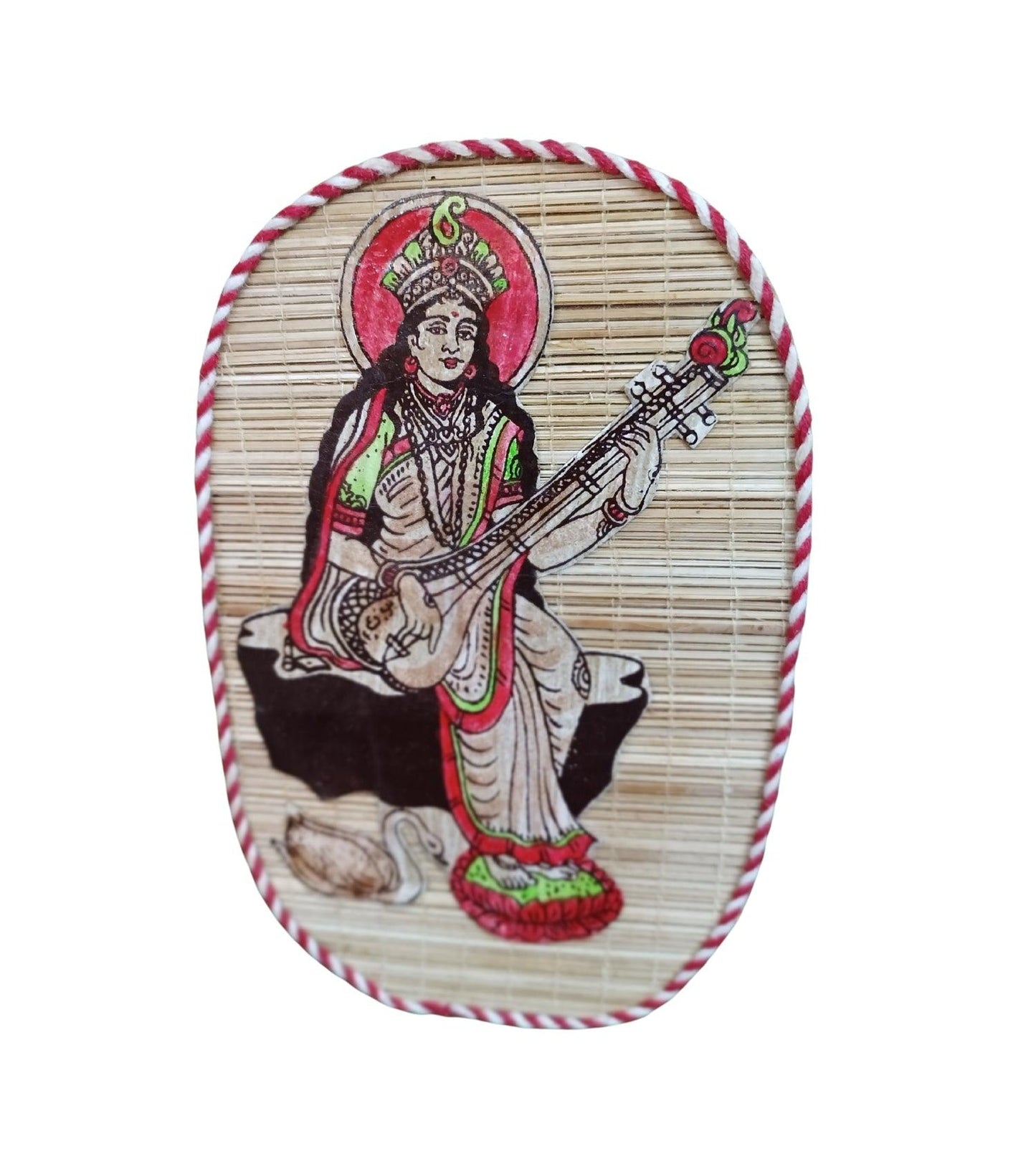 Handicrafted Bamboo Mat Wall Décor 7.5*4.5" (Saraswati ) - swadeshibamboo