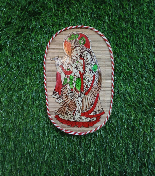 Handicrafte Bamboo Mat Wall Décor 7.5*4.5" (Radha krishna) - swadeshibamboo