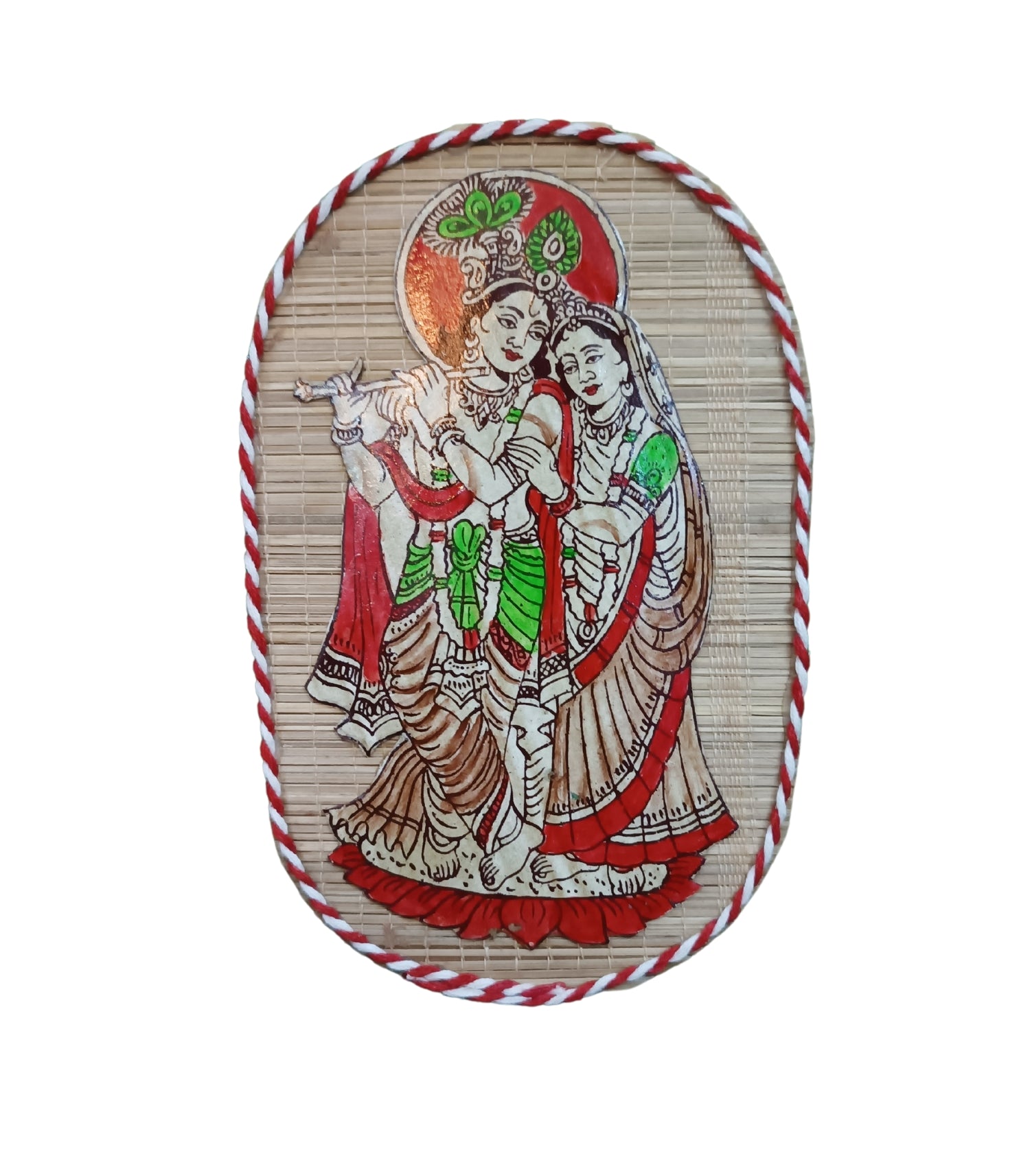 Handicrafte Bamboo Mat Wall Décor 7.5*4.5" (Radha krishna)