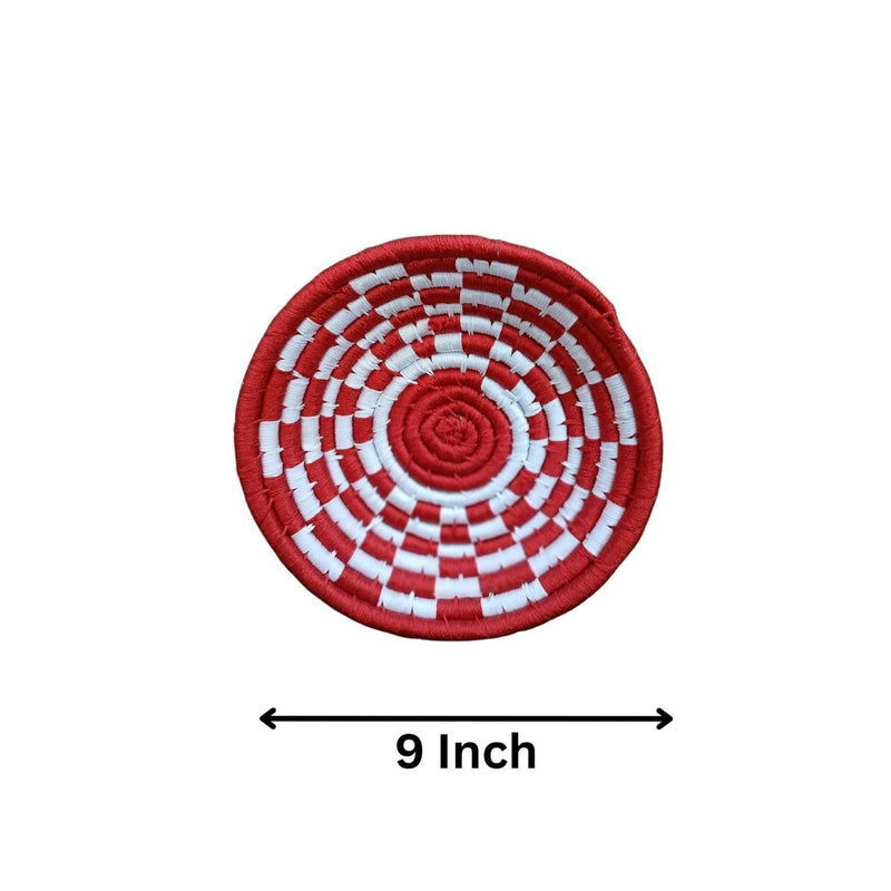 Handwoven Red, White Sabai Grass Wall Plate 9 inches - swadeshibamboo