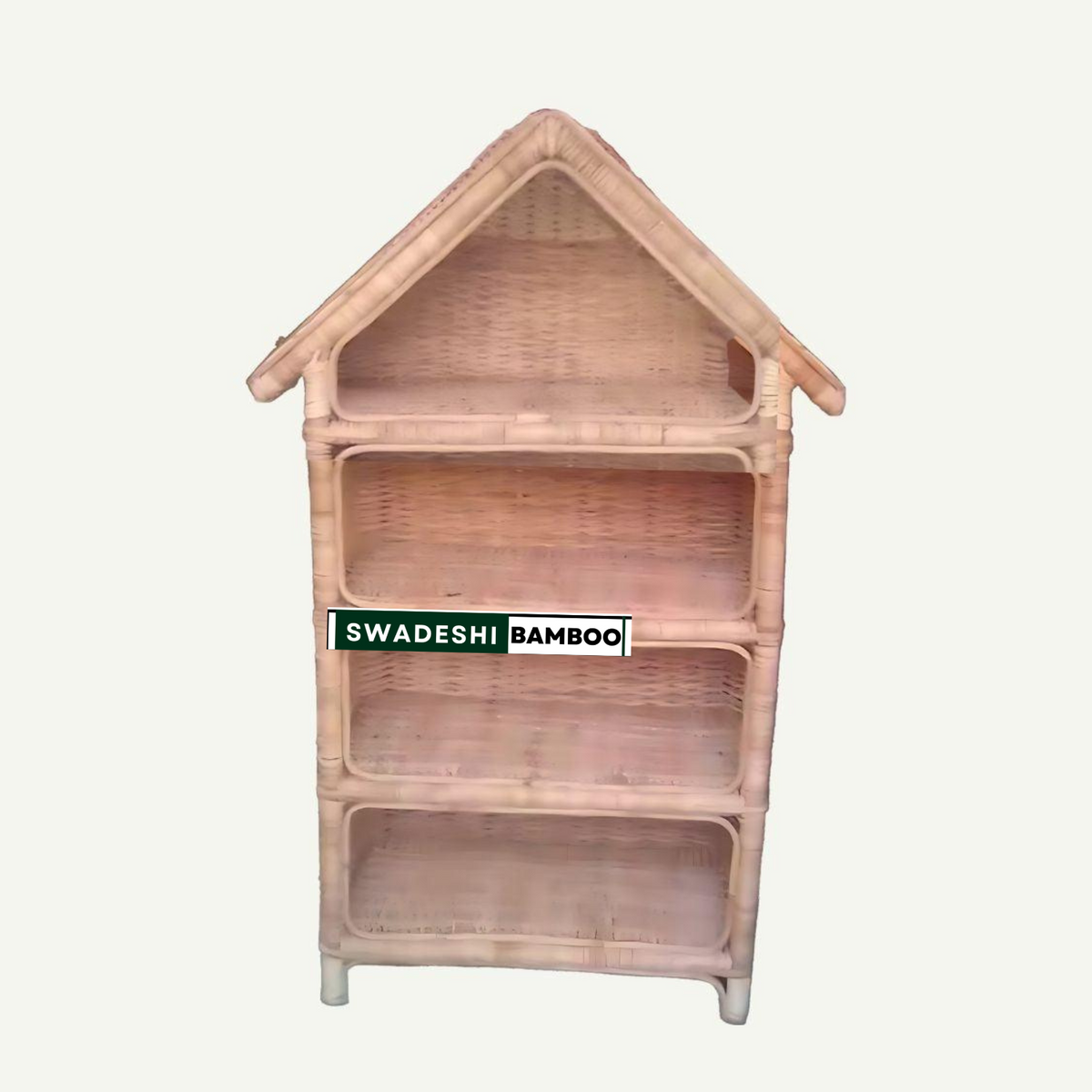 Cane Book Rack Hut Shaped Bamboo Cane Rattan Rack with 4 Shelves/Book Rack ...