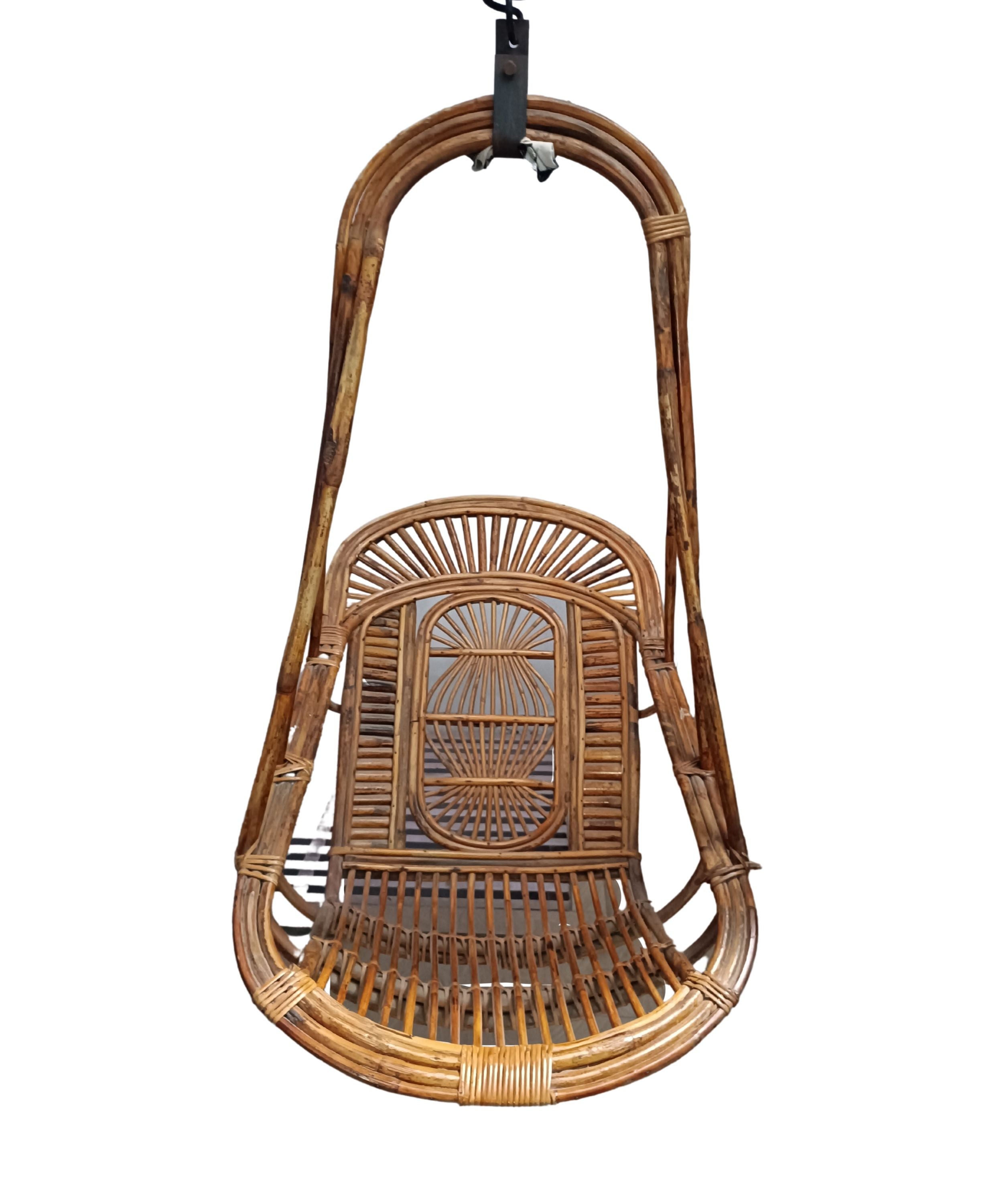 Bamboo Cane Swing jhula Single Seater Cane Wood Swing Chair jhula