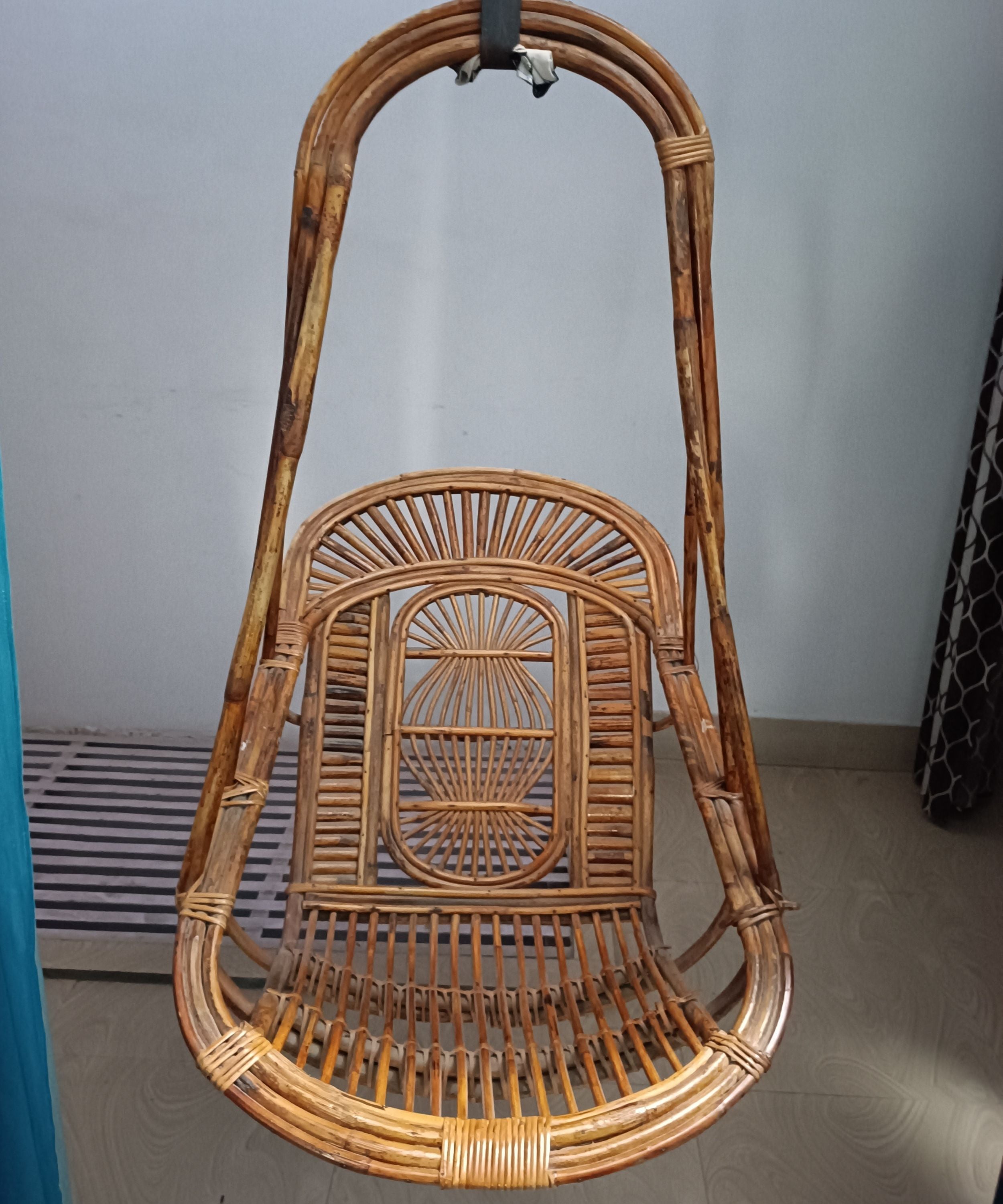 Bamboo Cane Swing jhula | Single Seater Cane Wood Swing Chair | Jhula for Home, Balcony, Garden, terrace and office | Size- Medium