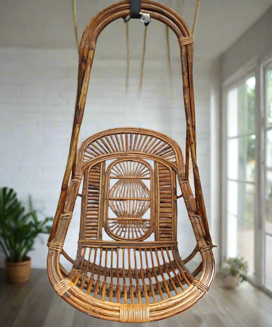 Bamboo Cane Swing jhula | Single Seater Cane Wood Swing Chair | Jhula for Home, Balcony, Garden, terrace and office | Size- Medium - swadeshibamboo