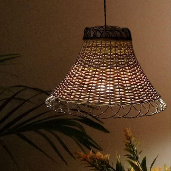 Handwoven Bamboo Cane Hanging Bell Shaped Lamp Shade - swadeshibamboo