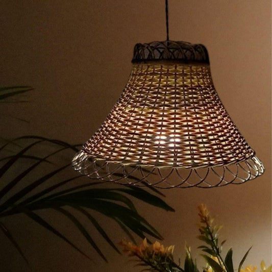 Handwoven Bamboo Cane Hanging Bell Shaped Lamp Shade - swadeshibamboo