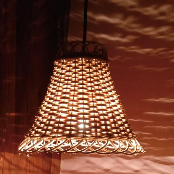 Handwoven Bamboo Cane Hanging Bell Shaped Lamp Shade - swadeshibamboo