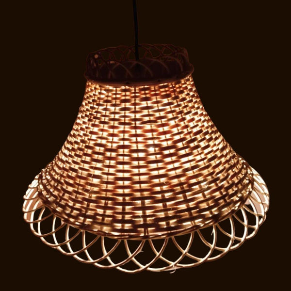 Handwoven Bamboo Cane Hanging Bell Shaped Lamp Shade - swadeshibamboo