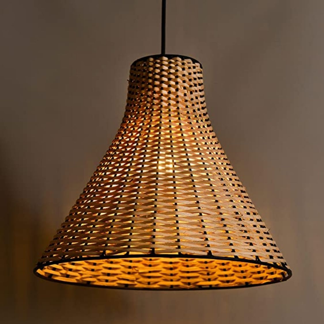 Handwoven Bamboo Cane Hanging Lamp Shade for Home