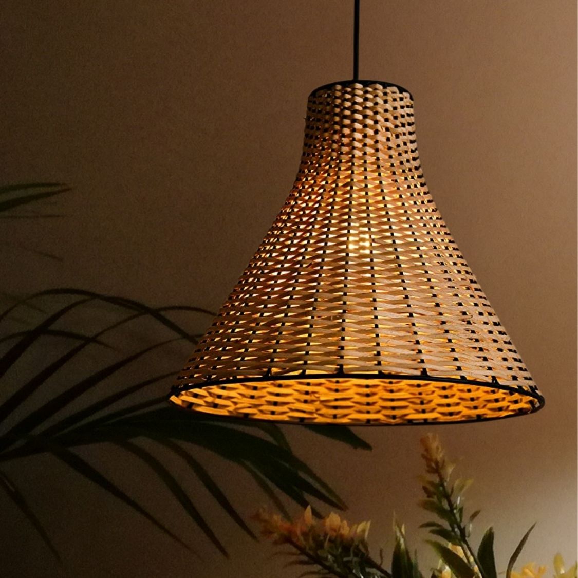 Handwoven Bamboo Cane Hanging Lamp Shade for Home