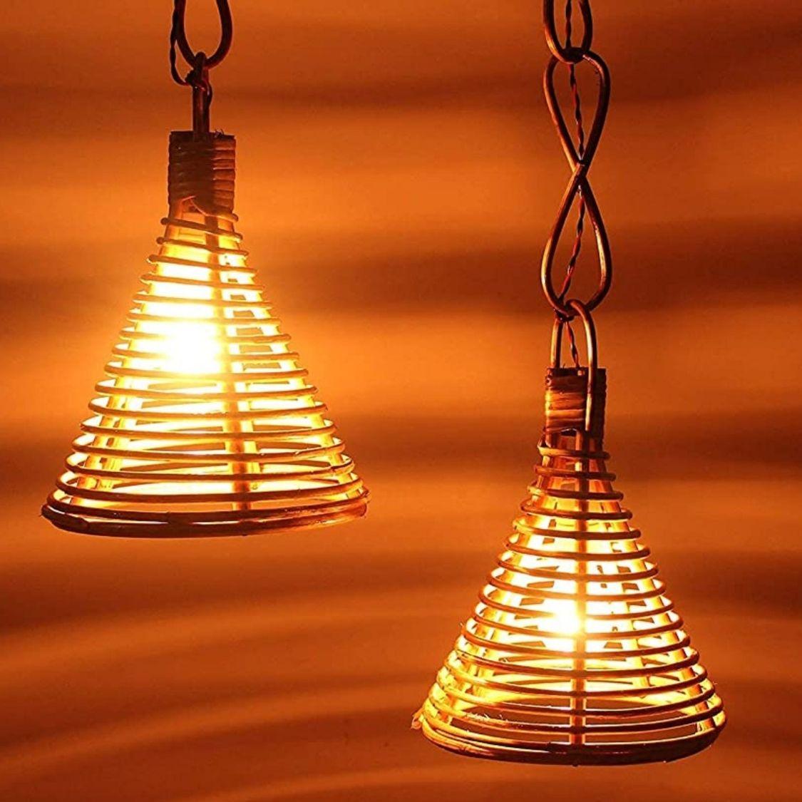 Bamboo Cane Lamp Shade for Home decoration Bell Shaped | Set of 2 - swadeshibamboo