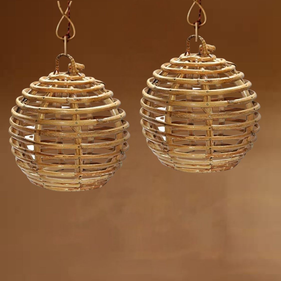 Designer Bamboo Cane Circle Shaped Lamp Shade | Set of 2